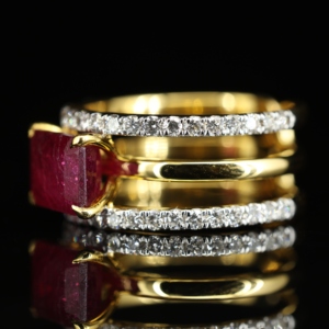 S925 Sterling <b>Silver</b> 14K Gold Plated <b>Emerald</b> Cut Green Moss Agate Wrap <b>Ring</b> CZ Accent Multi-Band Modern Statement <b>Ring</b> for Women - Product Image 4