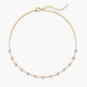 Colliers tennis en diamant 3 carats, saphir rose et moissanite en forme de cœur sertis clos, 16 pouces, luxe classique, à superposer, fermoir mousqueton, or massif 14K - Product Image 4