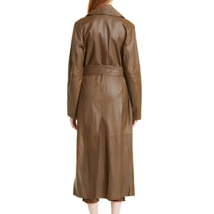 Unisex Long Real Leather Trench <b>Coat</b> Stand Collar Zipper Closure <b>Thick</b> Warm <b>Winter</b> Outerwear Solid Color Casual Embroidered - Product Image 2