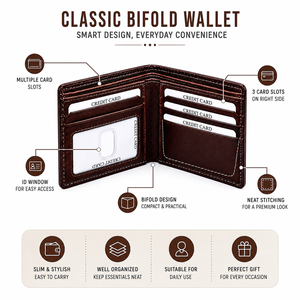 Genuine Leather Bifold Wallet for Men Multiple Card Slots Slim Design Wallet with <b>ID</b> Window Everyday Use - Product Image 5