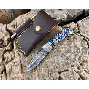 Nouvelle édition de couteau de poche pliant personnalisé en acier Damas, fait main, avec manche en bois Pakka, verrouillage arrière, couteau de camping multifonctionnel - Product Image 1
