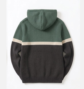 Custom Men's Winter Knitted Hoodie Thermal Fleece Lined <b>Waterproof</b> Pocket Drop Shoulder Oversized Heavy Cotton Sweatshirts - Product Image 5