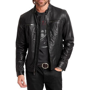 Veste en cuir pour homme, fabrication directe usine, personnalisation de la marque, col montant, logo frontal, coupe moderne, style Cafe Racer, vêtement d'hiver, marques privées - Product Image 1