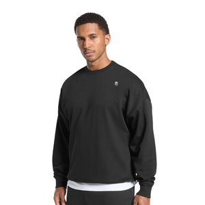 เสื้อสเวตเชิ้ตคอกลมสีดำทรงโอเวอร์ไซส์สำหรับผู้ชาย ผ้าฟลีซหนานุ่ม สวมใส่สบาย สไตล์ลำลองแนวสตรีทแวร์ - Product Image 4