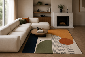 Tapis en laine tufté à la main pour salon, style Bauhaus, moderne du milieu du siècle, orange, marine, olive, géométrique, rétro, design OEM - Product Image 3