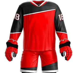 Custom Sublimation Ice Hockey Jersey Set Professional Red and <b>Black</b> Team Uniform with Matching <b>Socks</b> and Gloves - Product Image 4
