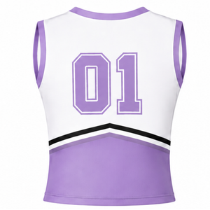 Ensemble d'uniforme de cheerleading violet lavande, haut sans manches à col en V, jupe plissée, tenue de sport pour équipe athlétique, performance de danse, entraînement - Product Image 5