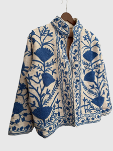 Veste à col roulé brodée à la main avec des motifs floraux, manches longues, en coton, taille plus, style ample pour femmes, vêtements d'automne - Product Image 3