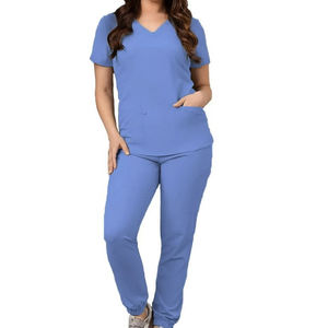 Tenues d'isolement élastiques à manches courtes, style été, en polyester micro-extensible, avec détection par aiguille, pour médecins et infirmières - Product Image 6