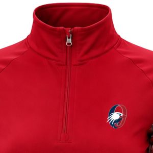 Haut de sport athlétique pour femme, rouge, à quart de zip, avec manches longues et motif floral sur les côtés, idéal pour la course et l'entraînement - Product Image 5