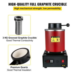 1750W digitale elettrico forno fusorio 3KG capacità oro fonderia W/grafite crogiolo per gioielli metalli preziosi raffinazione per - Product Image 3
