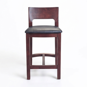 Solid Teak Wood <b>Bar</b> <b>Stool</b> Black Leather Upholstered Seat High Chair For Restaurant Cafe Kitchen Luxury Commercial Furniture - Product Image 3