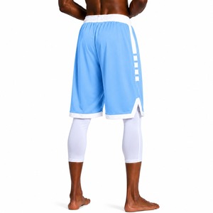 Shorts de basket-ball pour homme, bleu ciel et rayures blanches, séchage rapide, respirants, coupe classique, pour entraînement sportif et gym. - Product Image 2