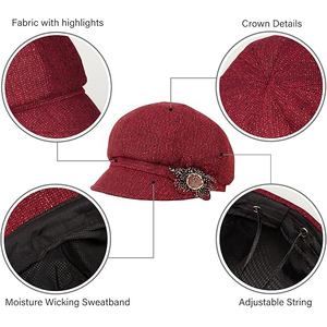 Casquette de mode en coton rouge avec accent floral brodé, style anglais, unisexe, pour toutes les saisons, chapeau décontracté 56-58CM - Product Image 2