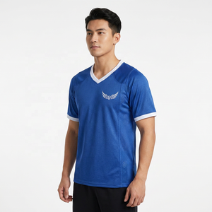 Blue V-Neck Jersey With Logo Embroidery Breathable <b>Mesh</b> <b>Short</b> Sleeve Unisex Adult Sports Apparel - Product Image 5