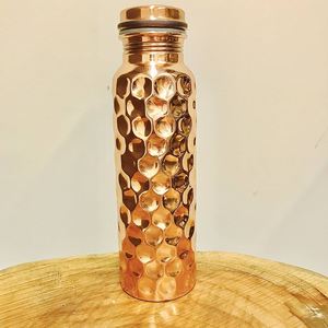 New Arrival Ayurvedic Eco-Friendly Brown <b>Copper</b> Water <b>Bottle</b> Hammered Design Portable Travel Use Classic Office Use Lids - Product Image 1