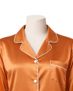 Conjunto de Pijama de Satén Naranja Personalizado para Mujer, Manga Larga, con Botones, Estilo Seda, Ropa de Dormir de Dos Piezas, Conjunto Cómodo para Estar en Casa - Product Image 3