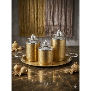 High In Demand Silver Shiny Polished Stainless Steel Hammered Texture Spice Container With Gold Butterflies Top Kitchenware - Product Image 5