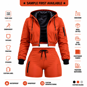 Custom Embroidered Logo Ladies Two Piece Windbreaker <b>Set</b> Breathable Nylon Fabric Contrast Piping Trim Custom Factory Wear New - Product Image 1