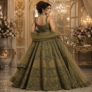 Luxury Bridal Wedding Dress Designer Embroidered Lehenga Gown with Dupatta | Premium Reception Engagement Party Wear Couture - Product Image 4
