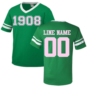 Camiseta Verde de Manga Corta con Cuello en V para Hombre, con Estampado Rosa 1908, Ribete en Contraste, Estilo Casual, Corte Regular - Product Image 1