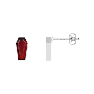 Boucles d'oreilles clous en argent sterling 925 véritable de qualité supérieure, garnet en forme de cercueil, serti clos, finition haut de gamme, mignonnes, tendance, cadeau idéal pour fiançailles - Product Image 1