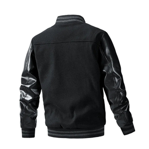 Chaqueta Varsity Gris y Negra para Hombre, Cuerpo de Lana, Mangas de Cuero PU, Parche de Letras de Chenille, Estilo Béisbol Universitario, Ropa Urbana, Venta al Por Mayor - Product Image 2
