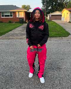 Ensemble survêtement streetwear homme lourd avec sweat à capuche zippé personnalisé et pantalon de jogging évasé empilé - Product Image 6