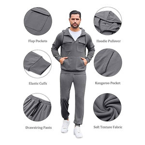 Men's Winter 2-Piece Solid Tracksuit <b>Set</b> Breathable Hoodie Long Sleeve 1/4 Zip Sweatsuit Casual Kangaroo Pouch Pocket Streetwear - Product Image 4