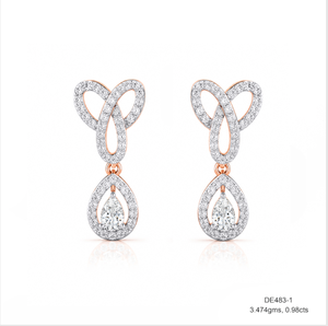 Boucles d'oreilles pendantes en or rose, serties de diamants de laboratoire, qualité IGI certifiée VVS-VS, élégantes et étincelantes - Product Image 1