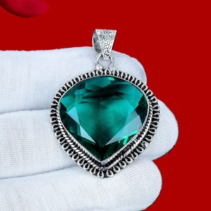 Pendentif en pierre précieuse Apatite aquatique, argent sterling 925, fait main, forme cœur, style bohème vintage, cadeau d'anniversaire et de célébration pour femme - Product Image 4