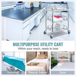 Carrello da Laboratorio con 3 Ripiani in Acciaio Inox, Carrello Mobile per Cliniche e Studi Dentistici, Ruote Girevoli, Carrello di Servizio per Cliniche - Product Image 1