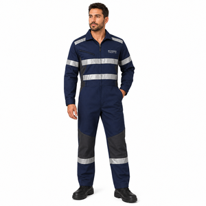 Navy Blue Black Hi Vis Industrial <b>Waterproof</b> Unisex <b>Work</b> Coverall Heavy Duty Spandex Mechanic Overall Reflective Tape Reinforced - Product Image 4