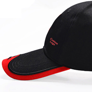 Custom Logo Embroidered 6-Panel <b>Baseball</b> <b>Cap</b> <b>Black</b> Red Trim Unisex Cotton Casual Hat - Product Image 4