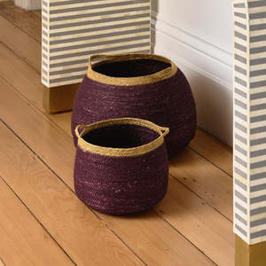 Woven <b>Large</b> Braided Seagrass <b>Storage</b> <b>Basket</b> Round Purple Tone Handmade Sustainable Decorative <b>Basket</b> Wholesale Bulk Supplier - Product Image 3