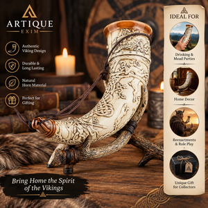 Viking <b>Drinking</b> <b>Horn</b> Cup, Engraved Norse <b>Horn</b> with Stand, Nordic Medieval Decor and Collector Gift - Product Image 2