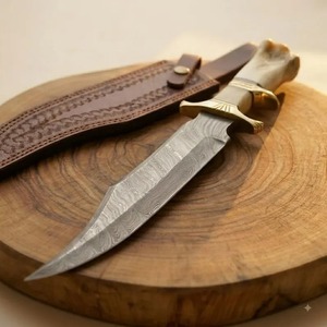 Cuchillo de Caza Bowie de Acero de Damasco con Hoja de Punta Clip y Funda de Cuero, Hecho a Mano, Hoja Fija, Supervivencia al Aire Libre, OEM Disponible - Product Image 5