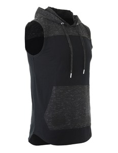 <b>Men's</b> Summer Color Block <b>Sleeveless</b> <b>Pullover</b> Kangaroo Pocket Workout Hooded Tank Digital Polyester/Cotton Quick Dry Breathable - Product Image 1