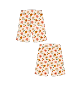 Pantalones Cortos de Baloncesto Personalizados con Diseño Floral Beige y Naranja, Ligeros, Transpirables, de Malla, para Entrenamiento Deportivo y Ropa Urbana de Alto Rendimiento - Product Image 1