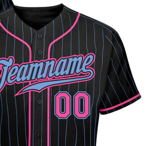 <b>Men</b> Black Light Blue Pinstripe Pink Light Blue Baseball Jersey Button Front Team <b>Shirt</b> Performance Athletic Practice Game Wear - Product Image 4