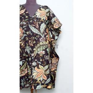 Caftán corto coreano hecho a mano, 100% algodón, vestido playero con estampado floral y decoración con cordón, caftán de moda. - Product Image 2