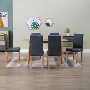 Juego de 6 Sillas de Comedor de Cuero Sintético Gris, Diseño Estándar de Madera Resistente - Product Image 1
