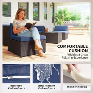 Set di Mobili da Giardino in Rattan PE a 7 Pezzi con Tavolino in Vetro, Set Conversazione per Esterni Resistente alle Intemperie - Product Image 4