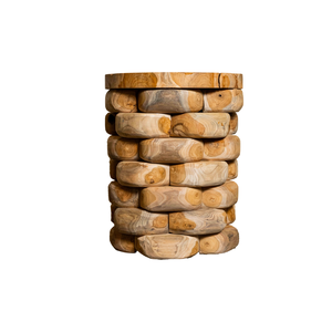 Tabouret empilable en teck de qualité supérieure, artisanat rustique en bois, texture naturelle, fabrication robuste, idéal pour appartement - Product Image 1