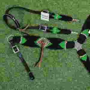 ชุดอุปกรณ์ม้าขนโมแฮร์สีเขียวและสีดำ พร้อมหนังอาร์เจนตินา ขนาดรอบเอว 32 นิ้ว ทำจากหนังอาร์เจนตินา - Product Image 6