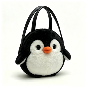 customized penguin plush tote <b>bag</b>,Plush penguin chain handbag,Cute penguin plush purse with <b>silver</b> chain - Product Image 3