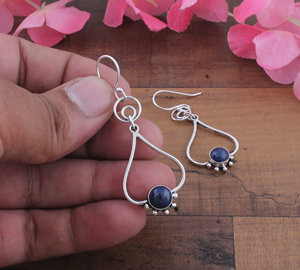 925 <b>Sterling</b> <b>Silver</b> Gold Plated Blue Lace Agate Vintage Drop Earrings | Wholesale Handcrafted Open Teardrop Anniversary Party - Product Image 5