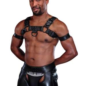 Arnés de Cuero Sintético para Hombre, Estilo Bulldog, Color Gris Oscuro, Correas Ajustables para el Pecho, Ropa de Club Premium, Disfraz Sexy con Encaje - Product Image 1