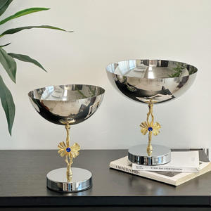 Luxury Silver Pedestal Serving Bowl Gold Ginkgo Leaf Blue <b>Crystal</b> Stem Elegant Metal Footed Compote Chalice Home Decor - Product Image 6