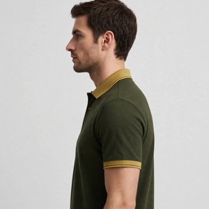Chemise en piqué de coton Amkoor pour homme, manches courtes, couleur unie, logo brodé, tenue décontractée, coupe classique, respirante, tricotée 200g - Product Image 5